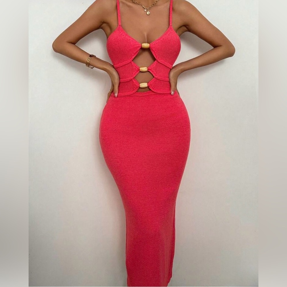 Chic Pink Cutout Maxi Dress